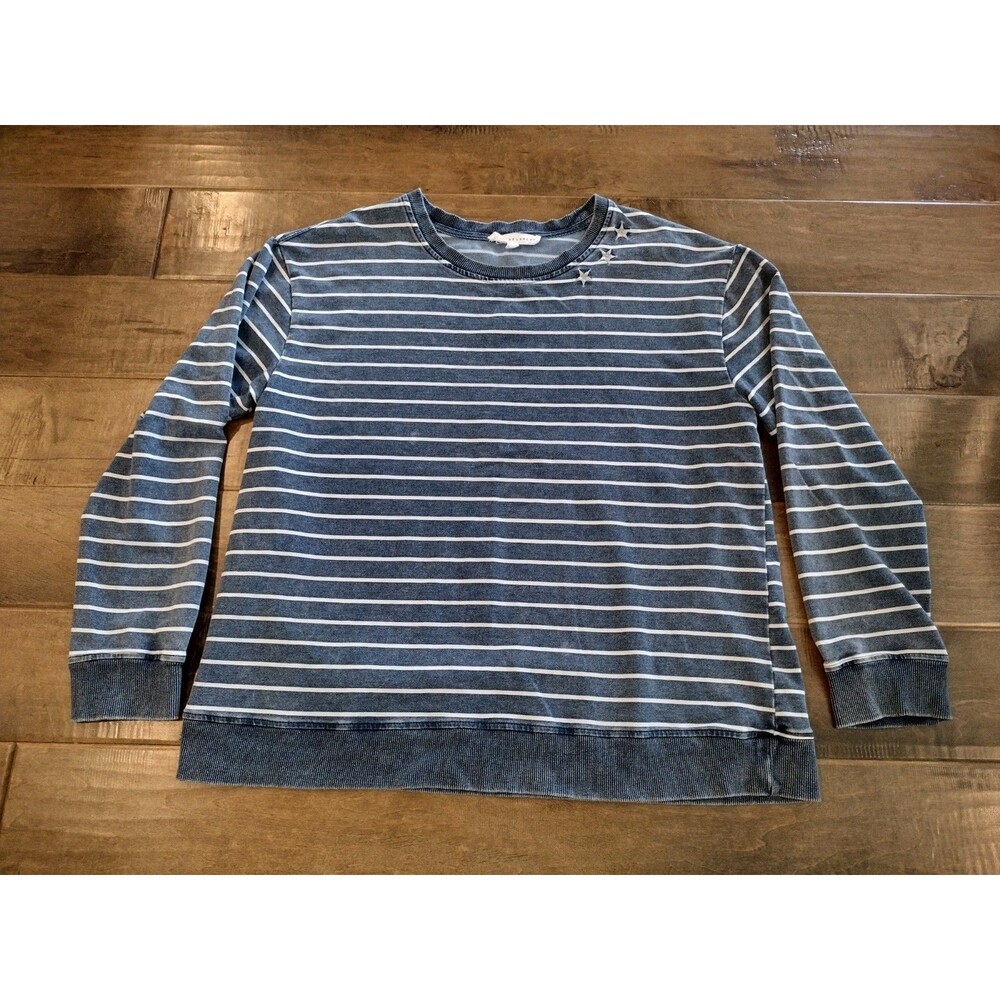 JANE AND DELANCEY Women's navy blue striped distressed Sweatshirt - L